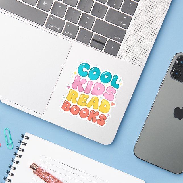 Cool Kids Read Books  - book lover reading Sticker (Laptop w/ iPhone)