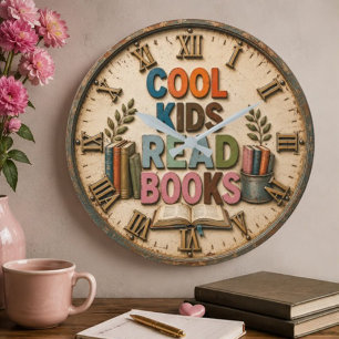 Cool Kids Read Books Classroom Teacher Gift Large Clock