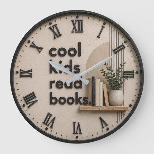 Cool Kids Read Books Modern Reading Room Decor Large Clock