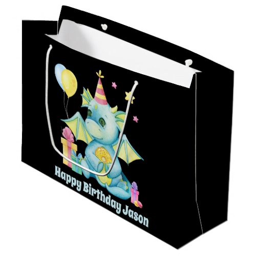 cool kids unisex dragon add name Happy Birthday Large Gift Bag