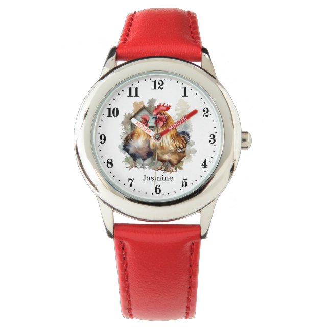 Cool kids unisex rooster chicken lovers add name  watch (Front)