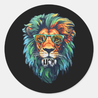 Cool King – Colorful Lion with Shades Design Classic Round Sticker
