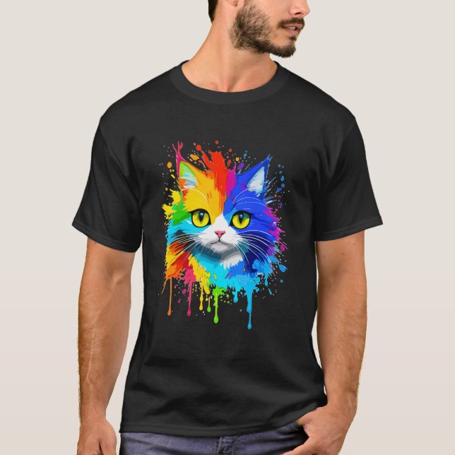 Cool Kitten Cute Colourful Cat Splash Cat Lovers T-Shirt (Front)