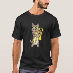 Cool Kitty Cat Playing The Trombone And Wearing Su T-Shirt