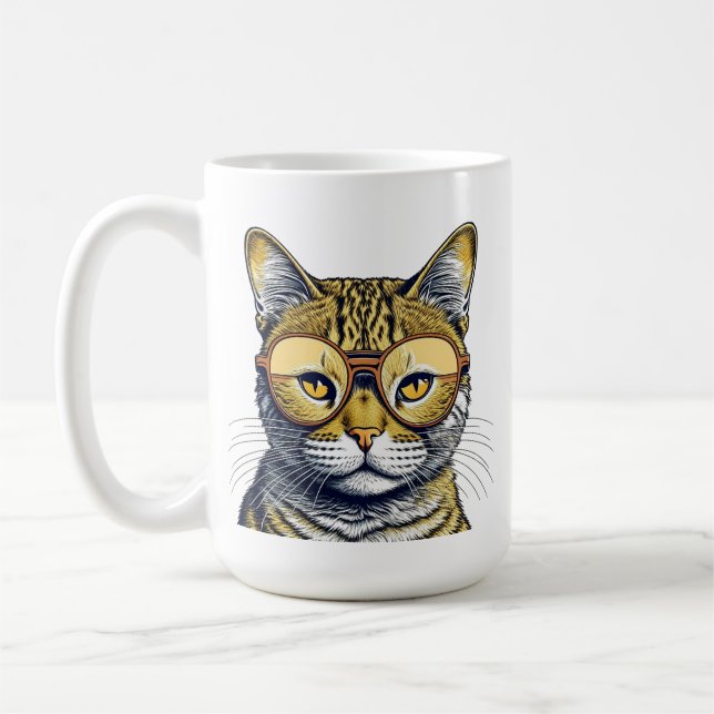Cool Kitty Cat with Glasses Personalized Coffee Mug (Left)