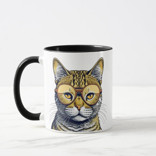Cool Kitty Cat with Glasses Personalized Mug (Left)