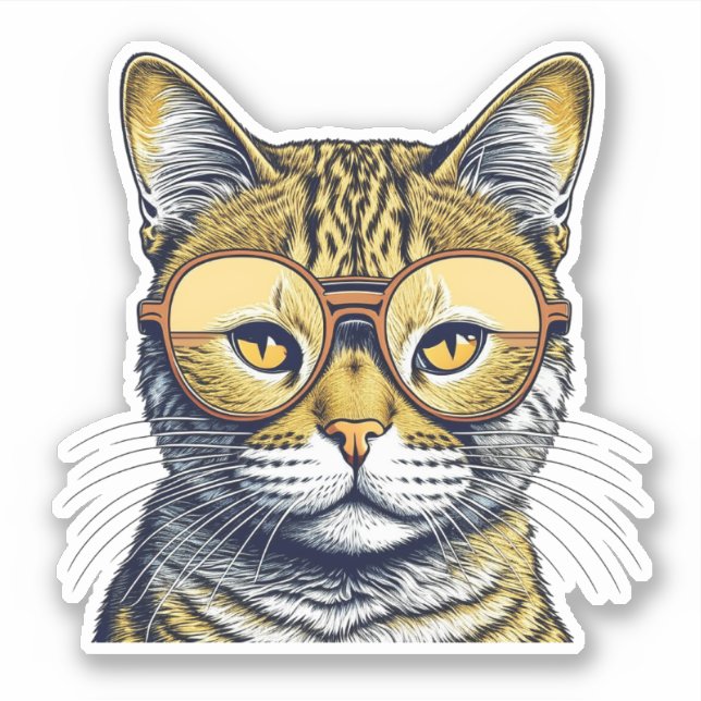 Cool Kitty Cat with Glasses Sticker (Front)