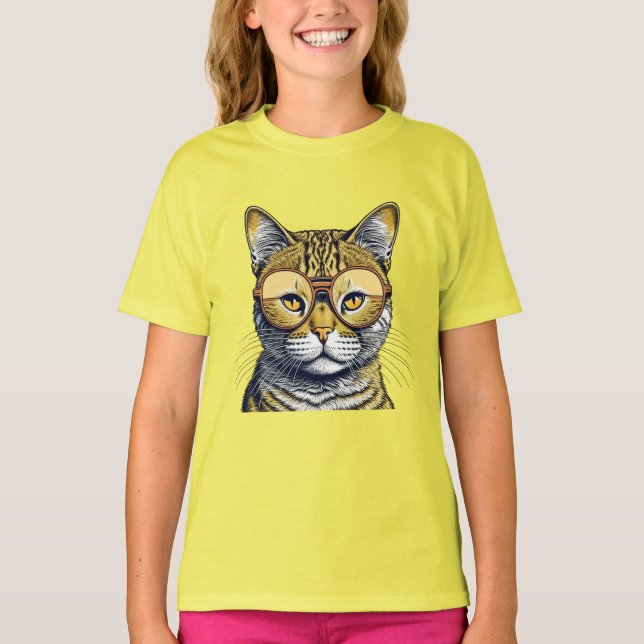 Cool Kitty Cat with Glasses T-Shirt (Front)