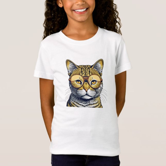 Cool Kitty Cat with Glasses T-Shirt (Front)