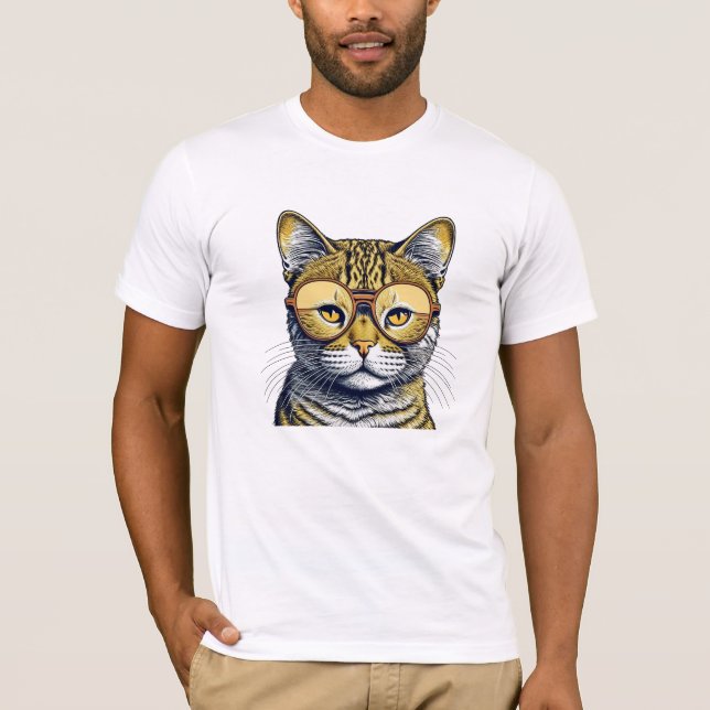 Cool Kitty Cat with Glasses T-Shirt (Front)