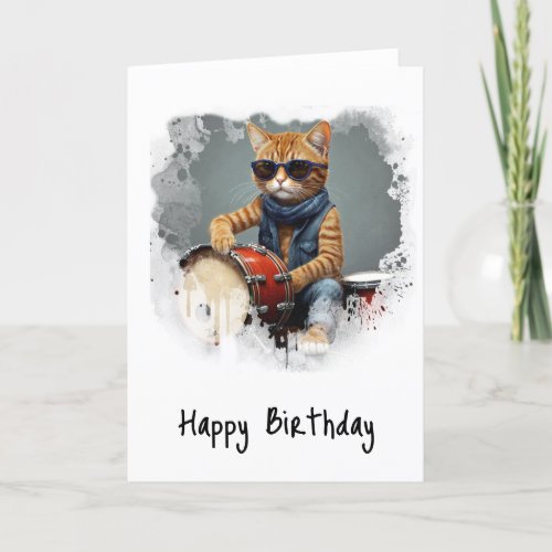 *~* Cool Kitty  DRUMMER AP91 Hip Birthday Card