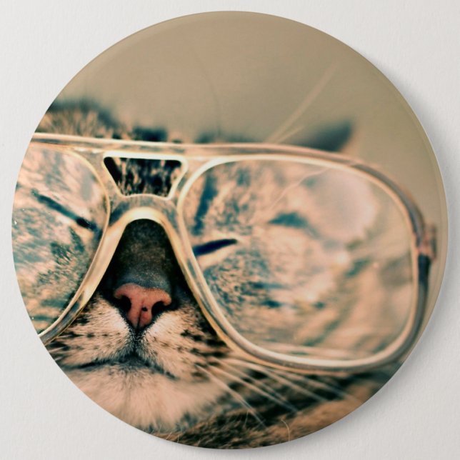 Cool Kitty in Oversized Glasses Pinback Button (Front)
