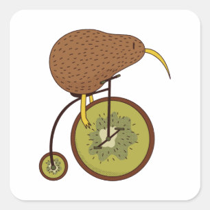 Cool Kiwi Bird on Kiwi Fruit Design Square Sticker
