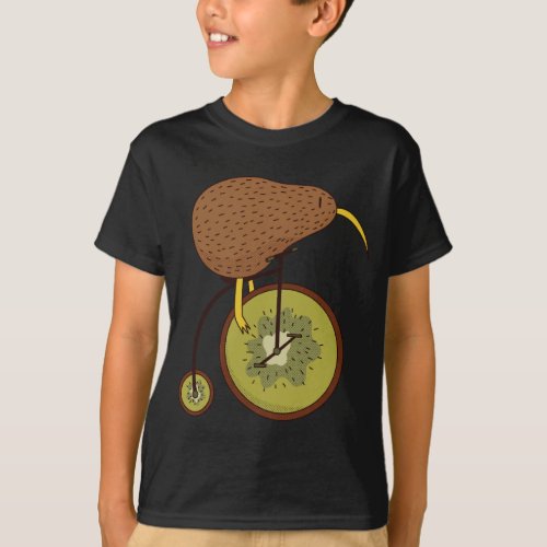 Cool Kiwi Bird on Kiwi Fruit Design T_Shirt