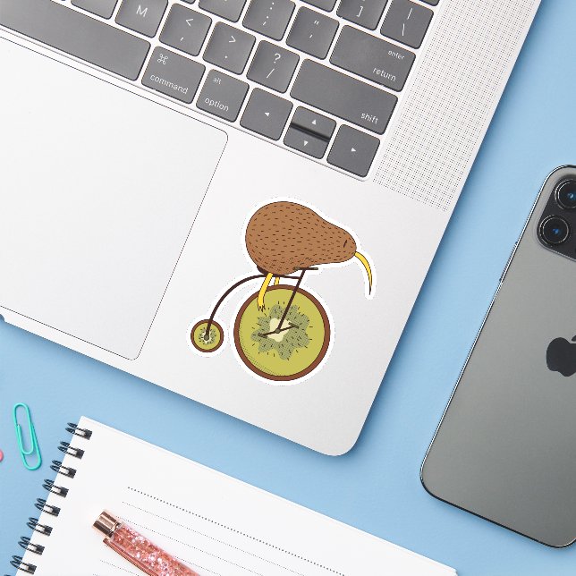 Cool Kiwi Bird on Kiwi Fruit Sticker (Laptop w/ iPhone)
