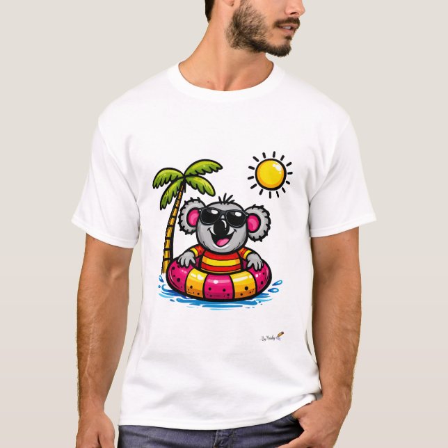 Cool Koala Pool Party Cartoon T-Shirt (Front)