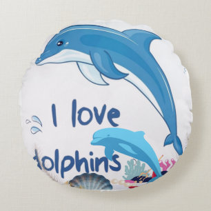 Cool l Love Dolphins Quotes Dolphin Lovers Round Pillow