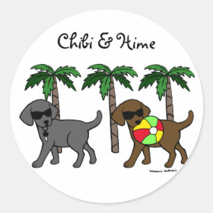Cool Labradors Beach Party Cartoon Classic Round Sticker