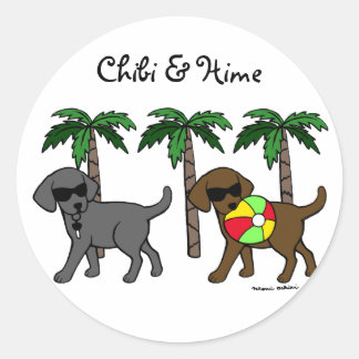 Cool Labradors Beach Party Cartoon Classic Round Sticker