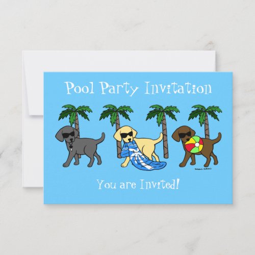 Cool Labradors Beach Party Cartoon Invitation