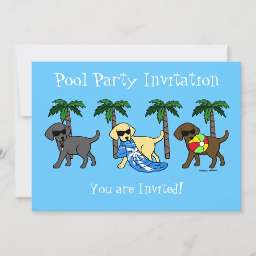 Cool Labradors Beach Party Cartoon Invitation
