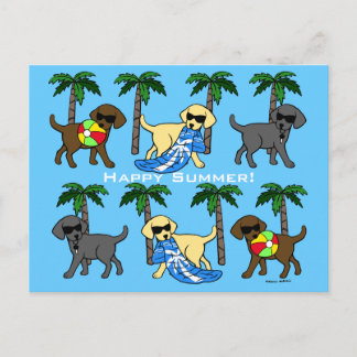 Cool Labradors Beach Party Cartoon Postcard