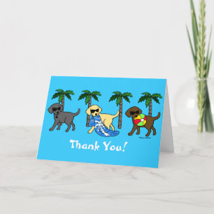 Cool Labradors Beach Party Cartoon Thank You Card