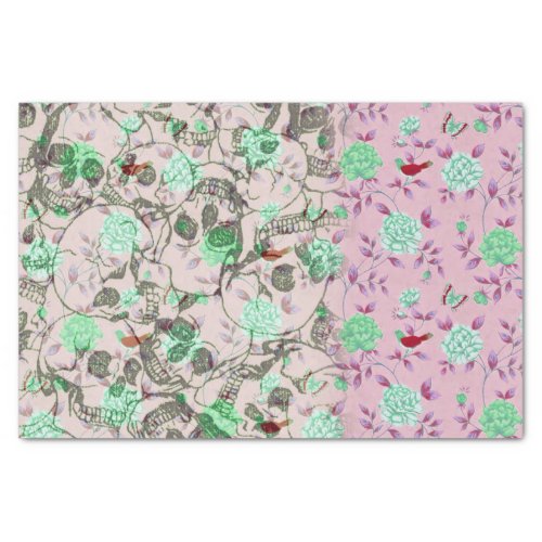 Cool Lady Grunge Skulls and Teal  Pink Floral Tissue Paper