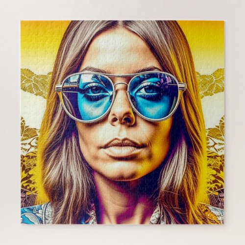 Cool Lady in Blue Sunglasses Jigsaw Puzzle