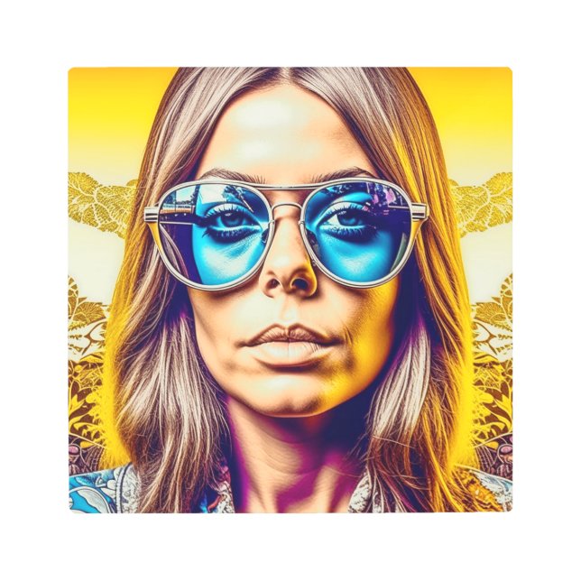 Cool Lady in Blue Sunglasses Metal Print (Front)
