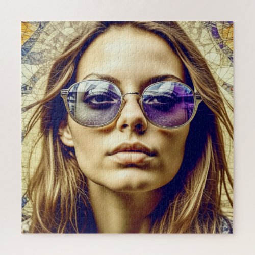 Cool Lady with Reflection in her Sunglasses Jigsaw Puzzle
