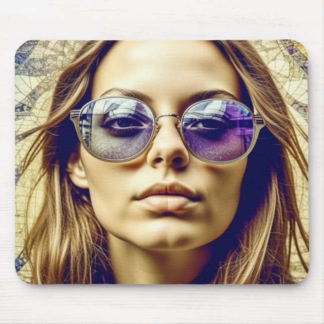 Cool Lady with Reflection in her Sunglasses Mouse Pad (Front)