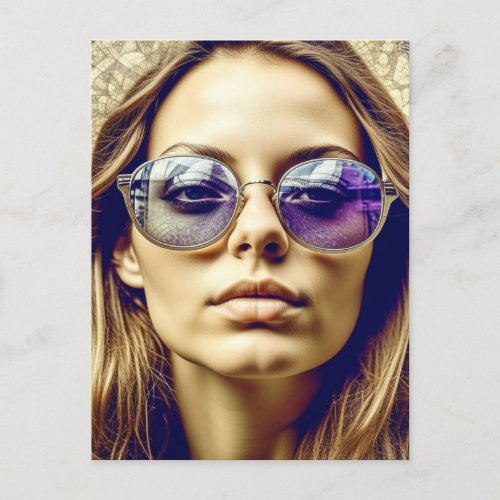 Cool Lady with Reflection in her Sunglasses Postcard