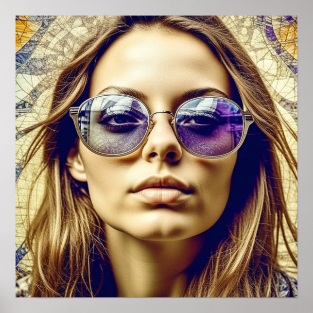 Cool Lady with Reflection in her Sunglasses Poster (Front)