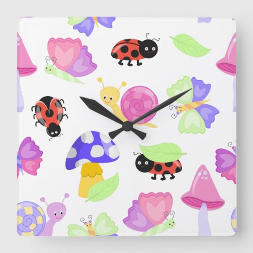 cool ladybug snails caterpiller cute bugs theme square wall clock