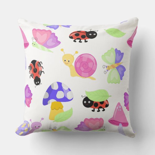 cool ladybug snails caterpiller cute bugs theme throw pillow
