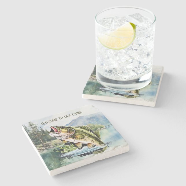 Cool lake house welcome fish stone coaster (Side)