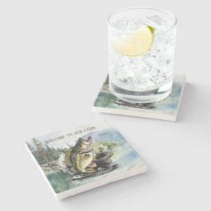 Cool lake house welcome fish  stone coaster