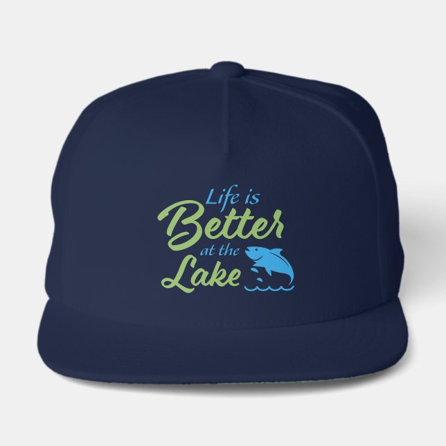 Cool lake life word art  snap back hat (Front)
