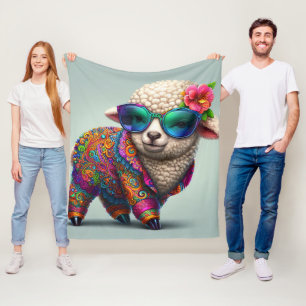 Cool lamb in a colorful suit fleece blanket