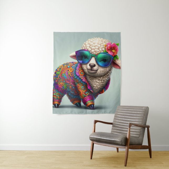 Cool lamb in a colorful suit tapestry (In Situ)