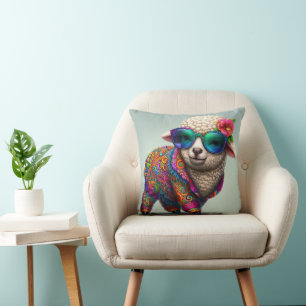 Cool lamb in a colorful suit throw pillow