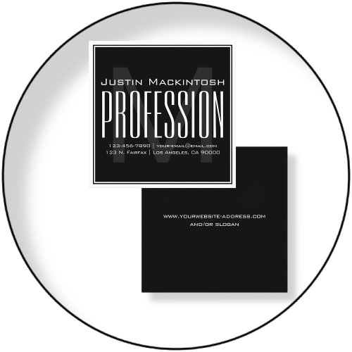 Cool Large Modern Initial  Black  White Square Business Card