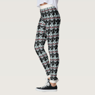 Cool Laughing White Skull Red Faux Glitter Eyes Leggings