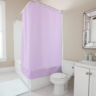 Cool Lavender and White Geometric Meander Shower Curtain