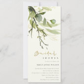 COOL LEAFY GREEN FOLIAGE WATERCOLOR BRIDAL SHOWER INVITATION (Front)