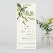 COOL LEAFY GREEN FOLIAGE WATERCOLOR BRIDAL SHOWER INVITATION (Standing Front)