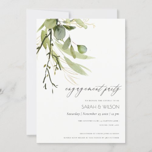 COOL LEAFY GREEN FOLIAGE WATERCOLOR ENGAGEMENT INVITATION