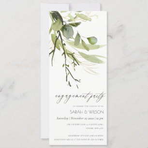 COOL LEAFY GREEN FOLIAGE WATERCOLOR ENGAGEMENT INVITATION