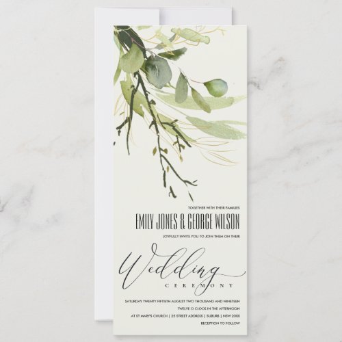 COOL LEAFY GREEN GOLD FOLIAGE WATERCOLOR WEDDING INVITATION